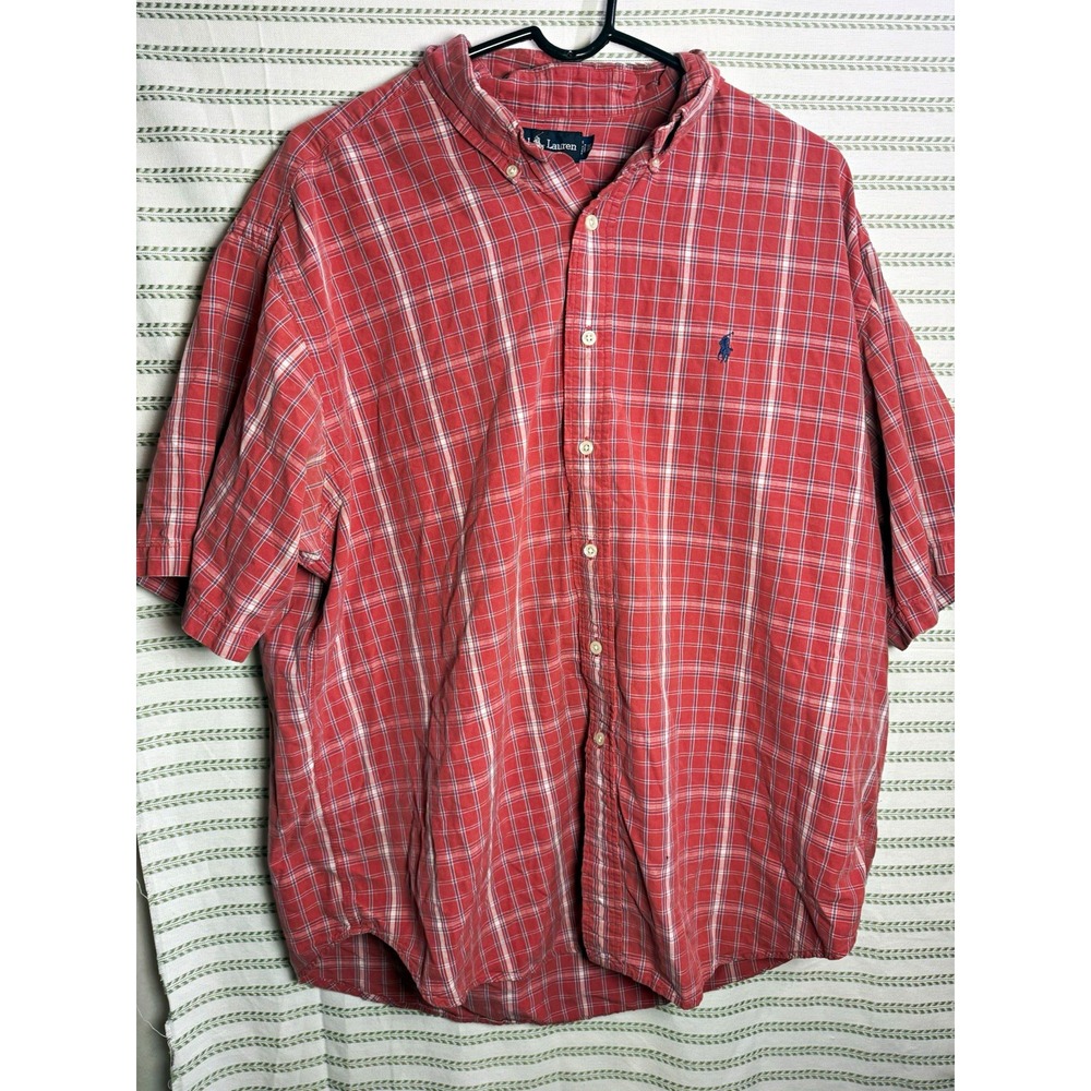 Ralph Lauren Blake Red Plaid Cotton Woven Button-Down Shirt Men's XL SS